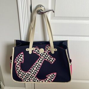 SPARTINA 449 Daufuskie Island Mermaid Large Navy Blue  and hot pink  Anchor Tote